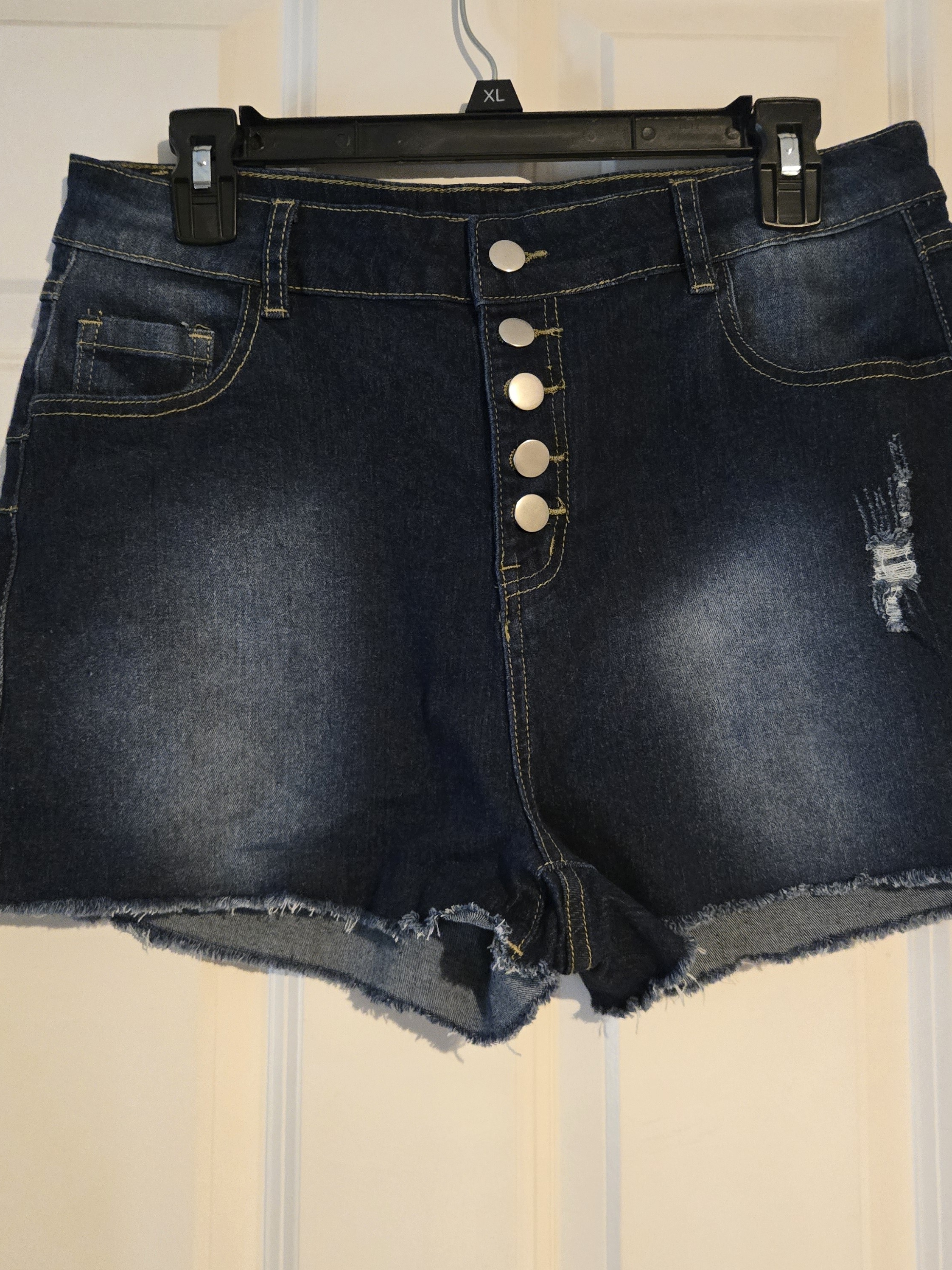 Ultra High-Rise Dark Blue Denim Button-Front Women’s Shorts